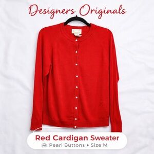 Designers Originals Red Cardigan Sweater size medium Pearl Button Classic Knit